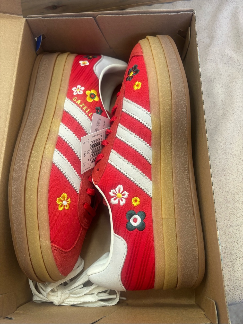 adidas Gazelle Red Floral Platform Sneakers